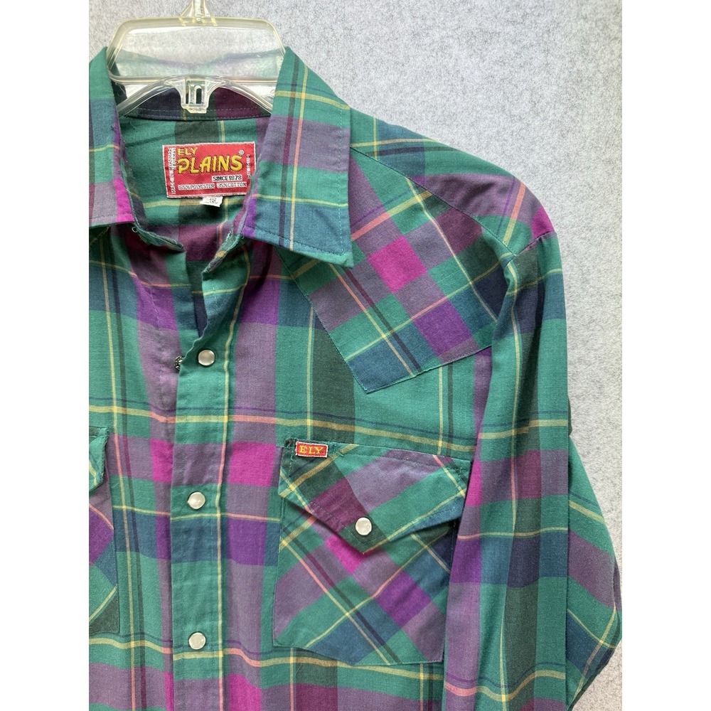 VTG Ely Plains Men's Plaid Pearl Snap Western Shirt Size 15. 32/33
